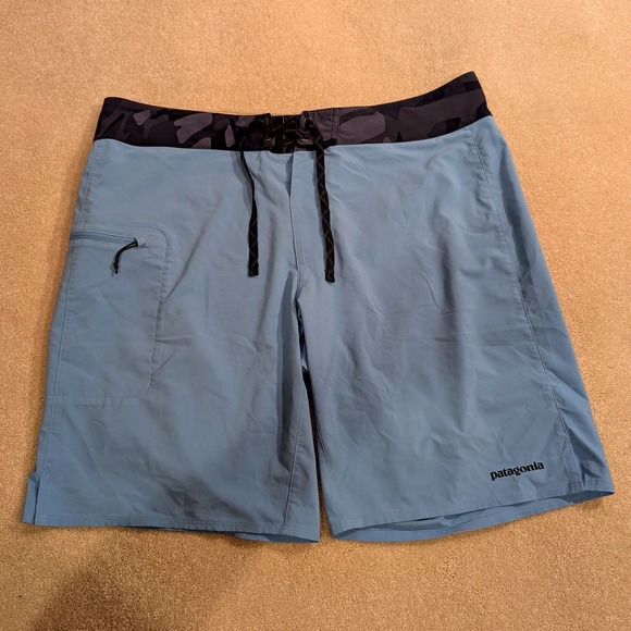 Patagonia Other - Patagonia Mens 36 Board Shorts Blue Camo Waist Stretch Swim Trunks 86611